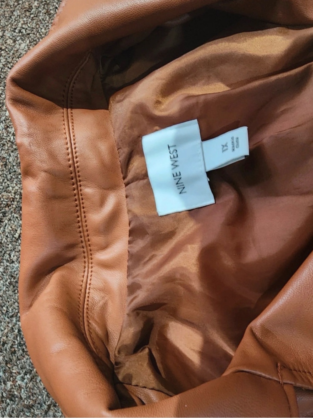 Nine West Cognac Vegan Faux Leather Moto BikerJacket Sz 1X Lined Classic - Picture 5 of 5